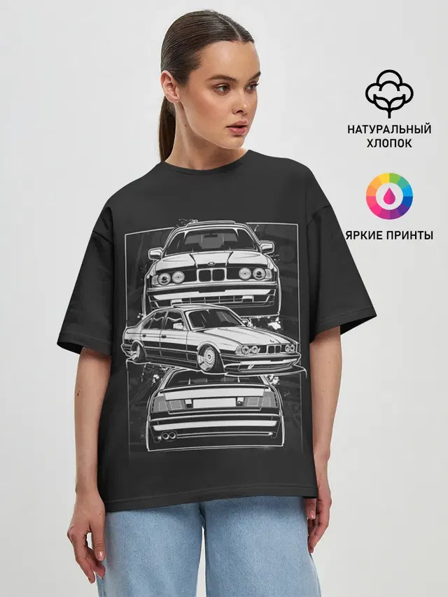 Женская футболка оверсайз с принтом «BMW»