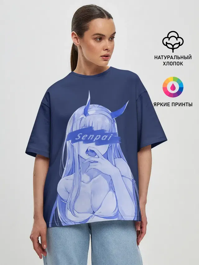 Женская футболка оверсайз с принтом «Senpai — Zero Two Senpai»