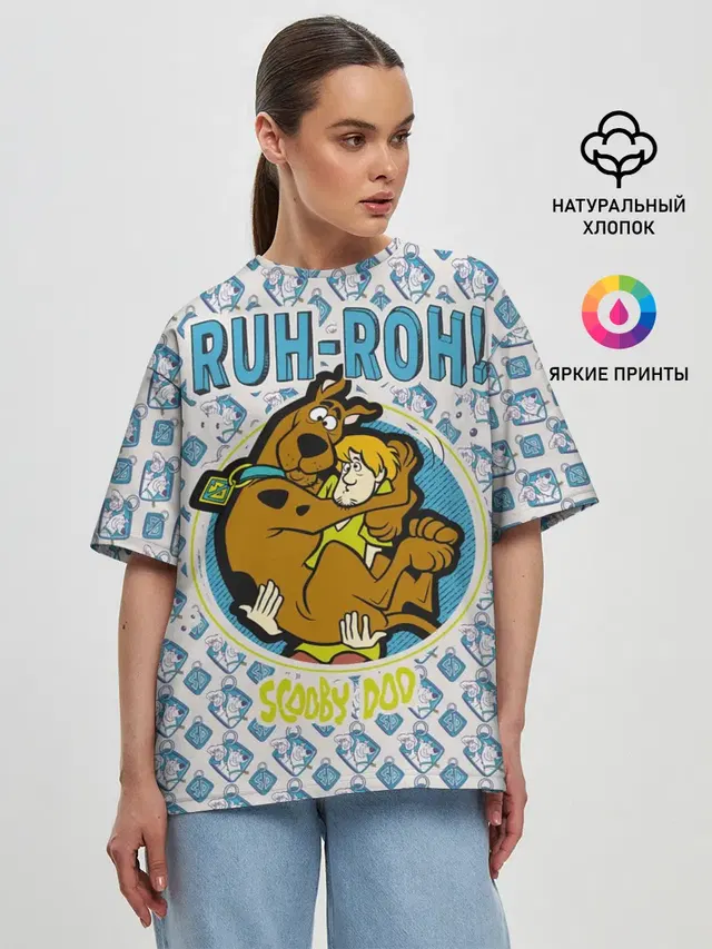 Женская футболка оверсайз с принтом «Скуби-Ду — Ruh-Roh!»