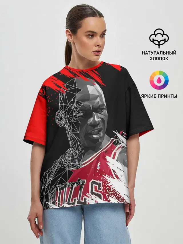 Женская футболка оверсайз с принтом «НБА — MICHAEL JORDAN»
