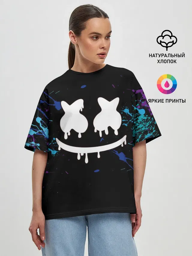 Женская футболка оверсайз с принтом «Marshmello»