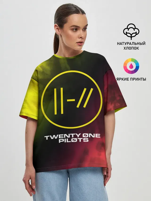 Женская футболка оверсайз с принтом «Tie-dye — 21 PILOTS»