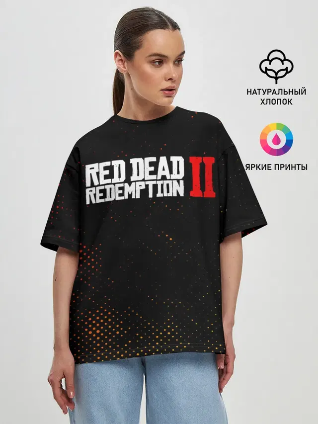 Женская футболка оверсайз с принтом «Halftone — RED DEAD REDEMPTION 2»