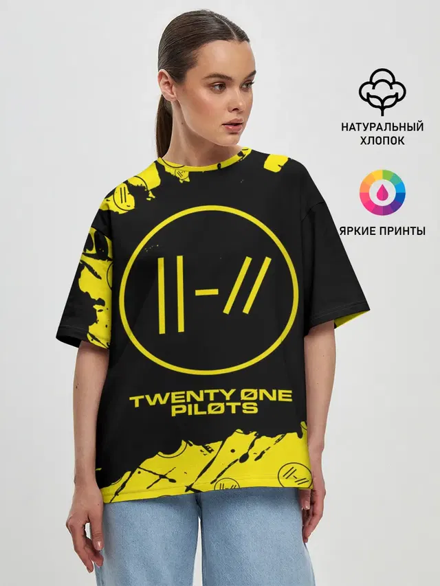Женская футболка оверсайз с принтом «Trench logo — 21 PILOTS»