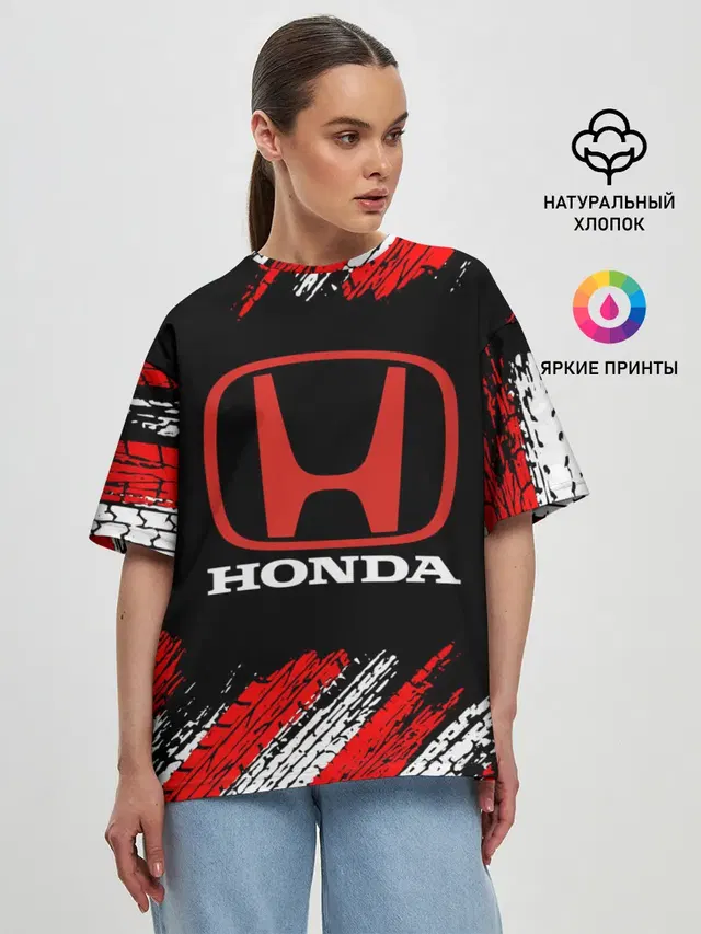 Женская футболка оверсайз с принтом «Honda»