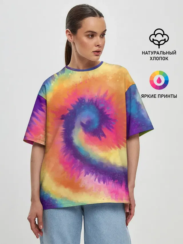 Женская футболка оверсайз с принтом «Tie-Dye — TIE-DYE MULTICOLOR»