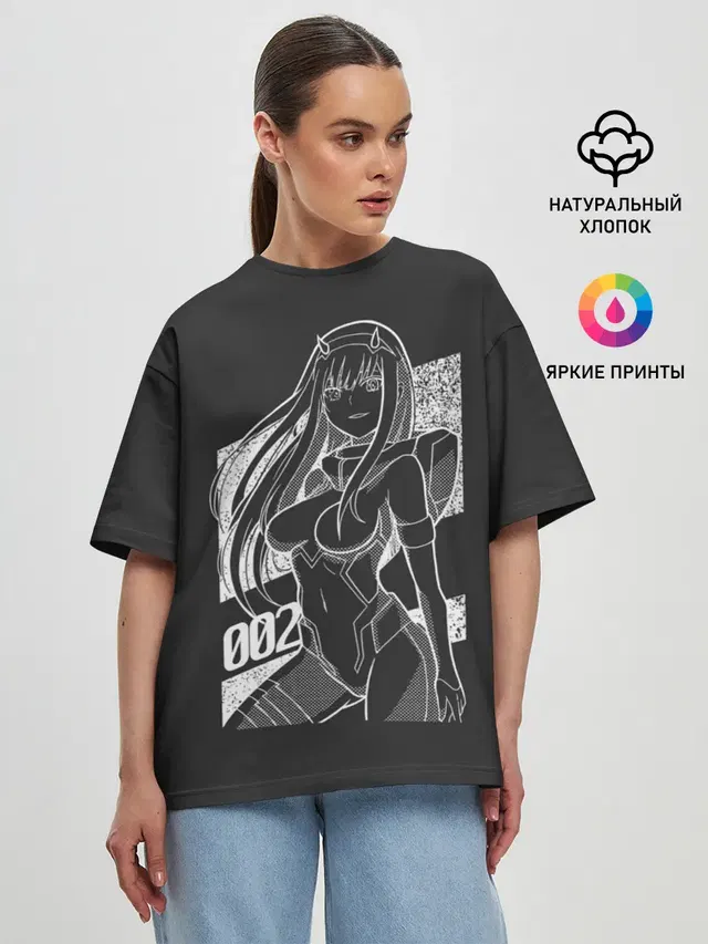 Женская футболка оверсайз с принтом «Zero Two Negative»