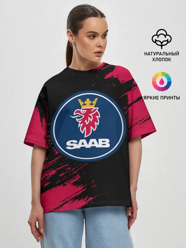 Женская футболка оверсайз с принтом «Saab»