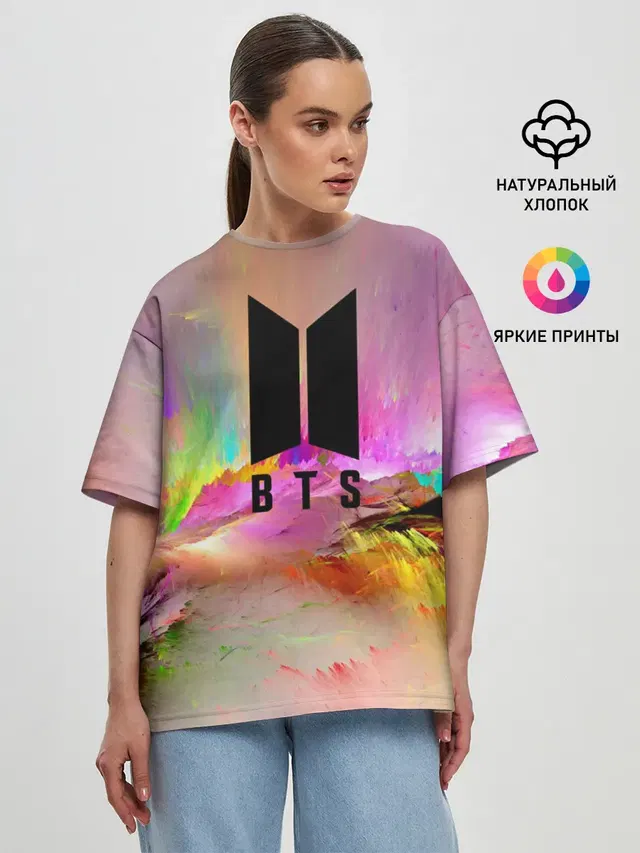 Женская футболка оверсайз с принтом «BTS»