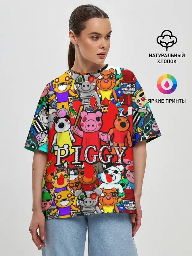 Женская футболка оверсайз с принтом «Роблокс — ROBLOX PIGGY»