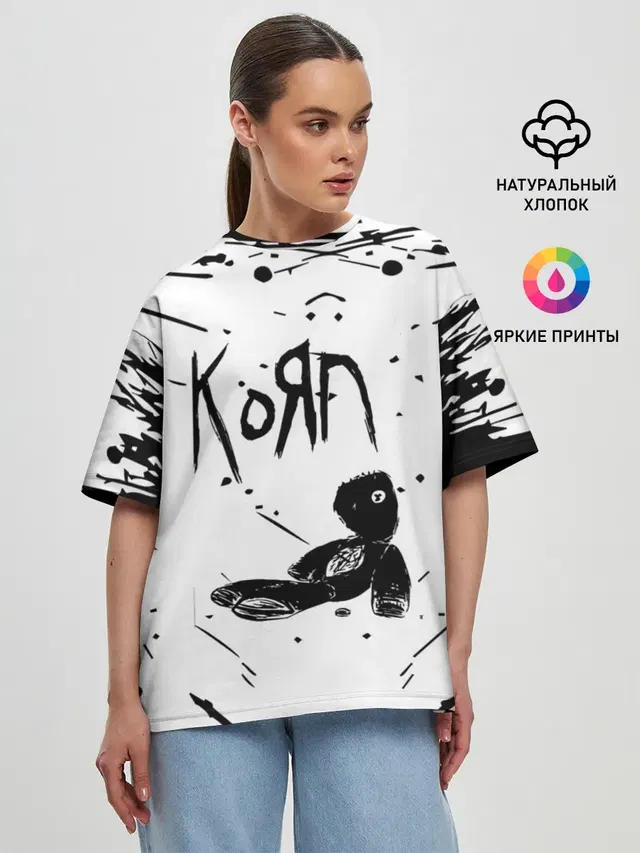 Женская футболка оверсайз с принтом «KoЯn — korn»