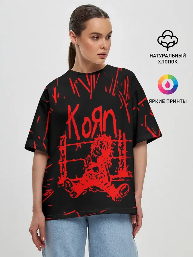 Женская футболка оверсайз с принтом «KoЯn — korn»