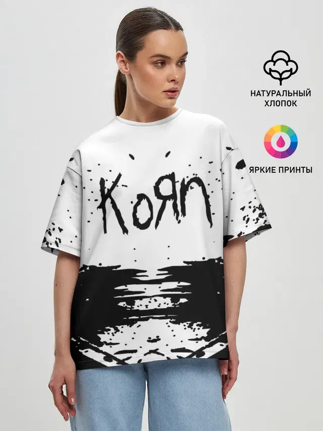 Женская футболка оверсайз с принтом «KoЯn — korn»