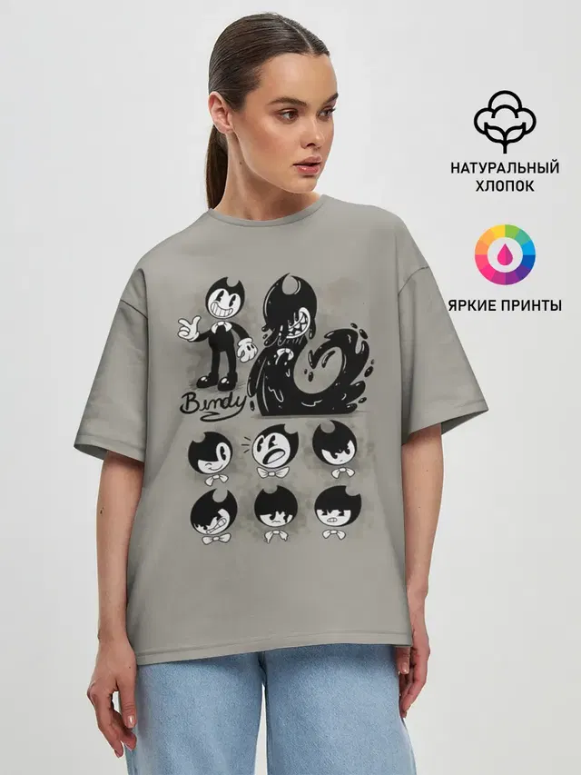Женская футболка оверсайз с принтом «1930s cartoon style»