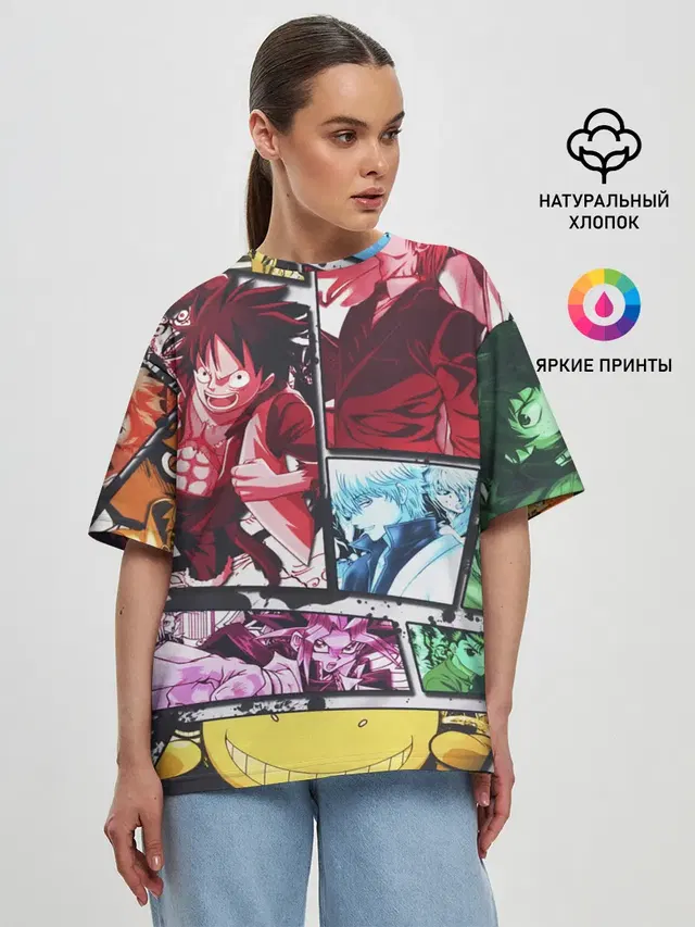 Женская футболка оверсайз с принтом «Naruto Uzumaki — EPIC MAIN ANIME CHARACTERS 3D!»
