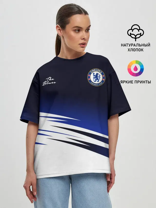 Женская футболка оверсайз с принтом «Челси — CHELSEA разминочная 19/20»