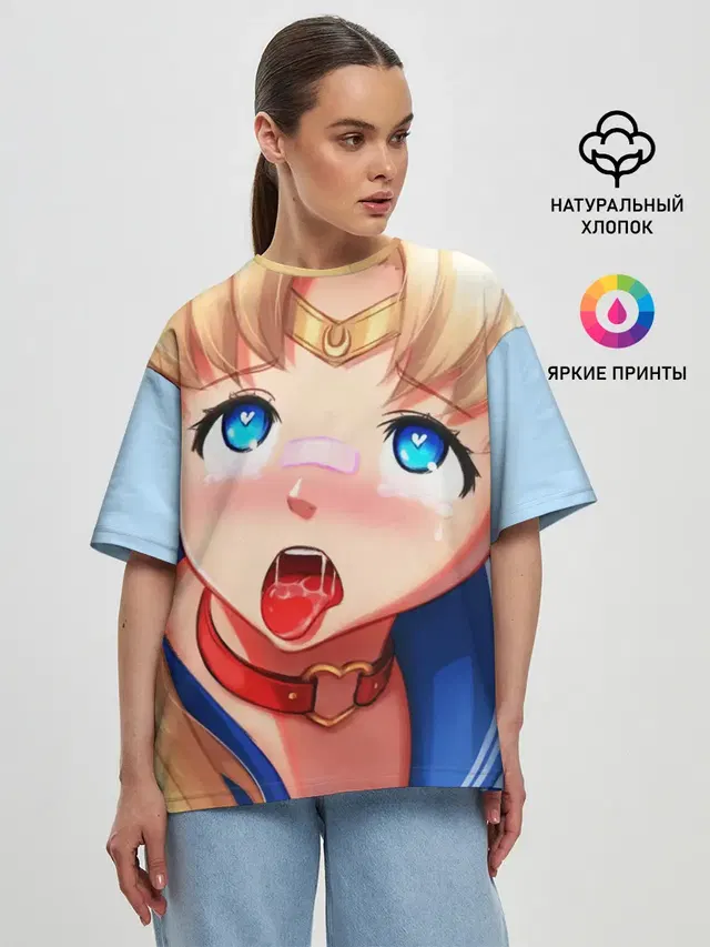 Женская футболка оверсайз с принтом «Sailor Moon Ahegao»
