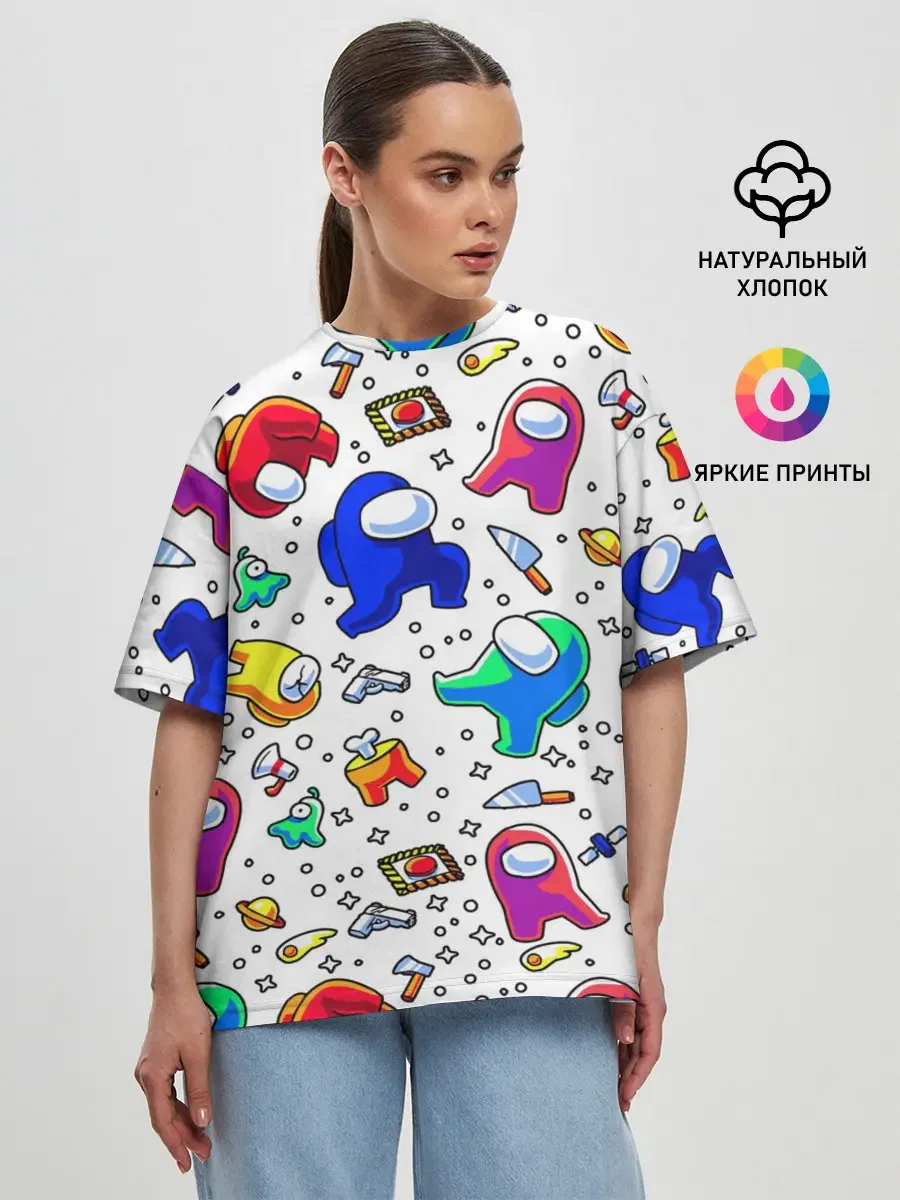 Женская хлопковая оверсайз-футболка «Seamless pattern» — принт крупно