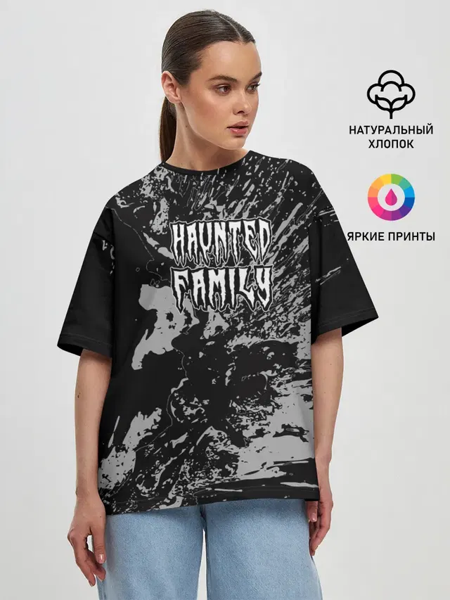 Женская футболка оверсайз с принтом «Kizaru — Haunted Family»