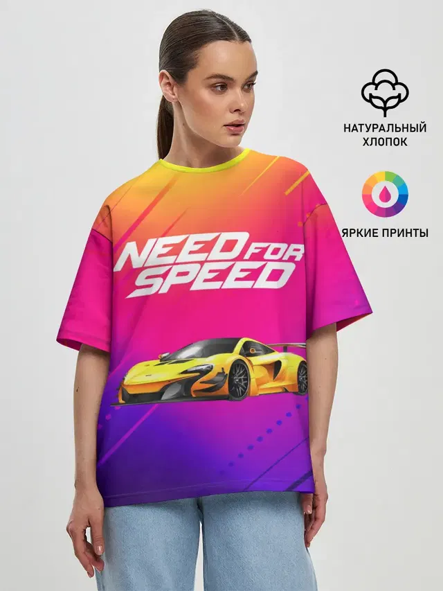 Женская футболка оверсайз с принтом «Need FO Speed»