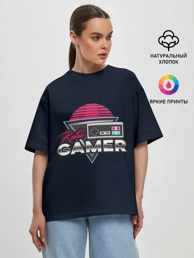 Женская футболка оверсайз с принтом «Тетрис и денди — Retro Gamer»