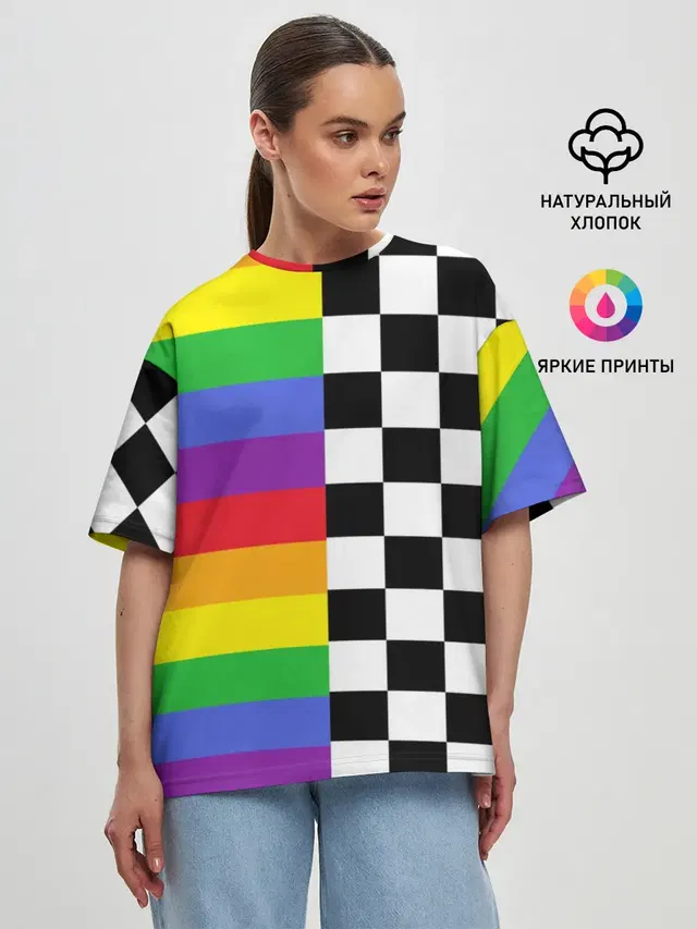 Женская футболка оверсайз с принтом «6IX9INE — Rainbow»