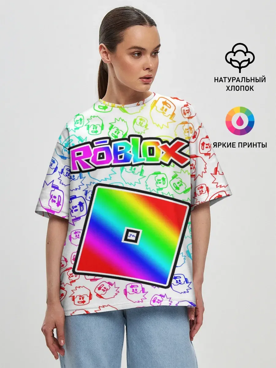 Женская футболка оверсайз с принтом «ROBLOX», вид спереди