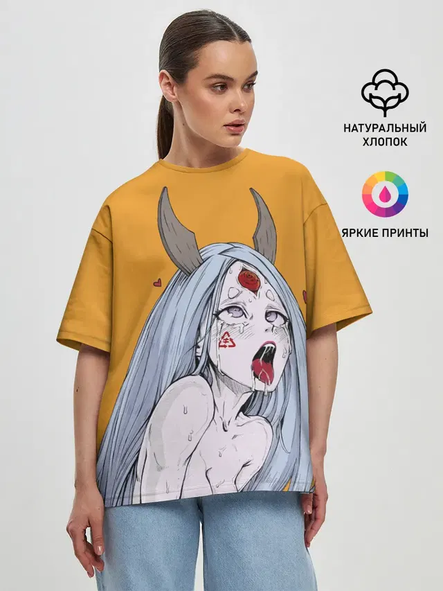 Женская футболка оверсайз с принтом «Ahegao — Ahegao Kaguya»