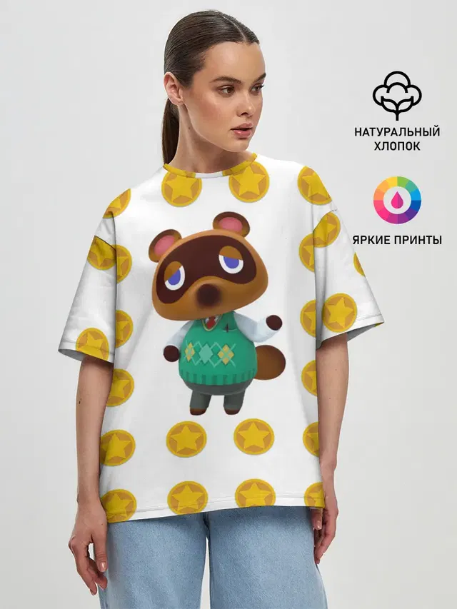 Женская футболка оверсайз с принтом «Animal Crossing — Animal crossing - Nook»