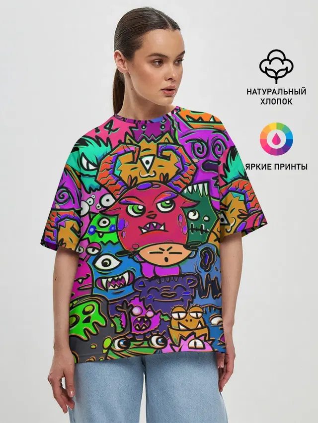 Женская футболка оверсайз с принтом «Pop Art — Happy»