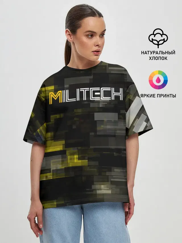 Женская футболка оверсайз с принтом «Cyberpunk 2077 — MILITECH камуфляж Cyberpunk 2077»