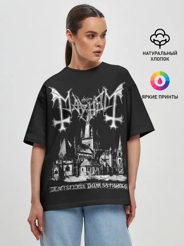 Женская футболка оверсайз с принтом «Разный рок — Mayhem»