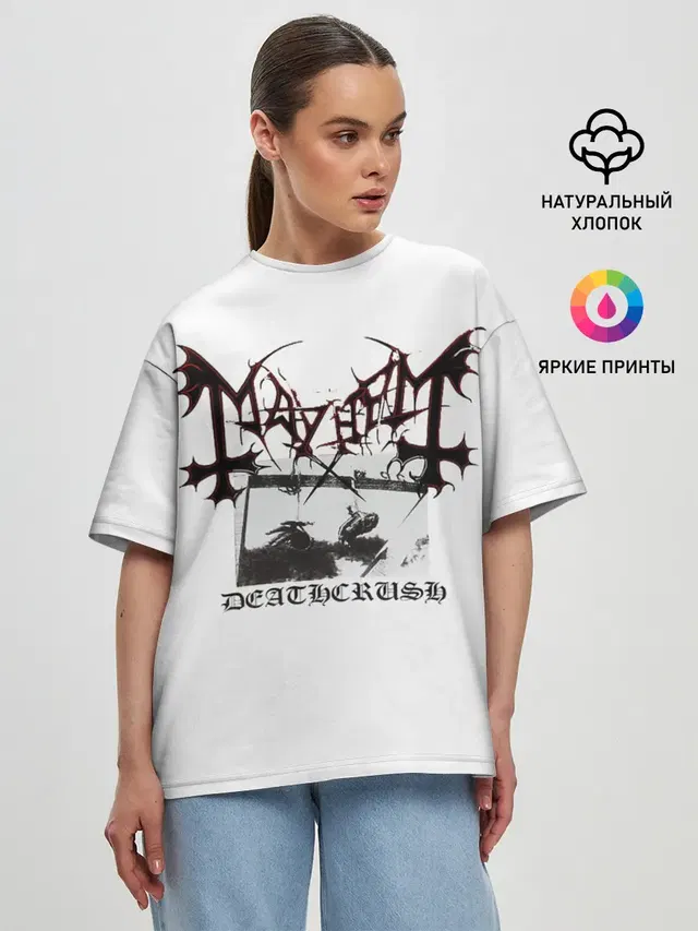 Женская футболка оверсайз с принтом «Разный рок — Mayhem»