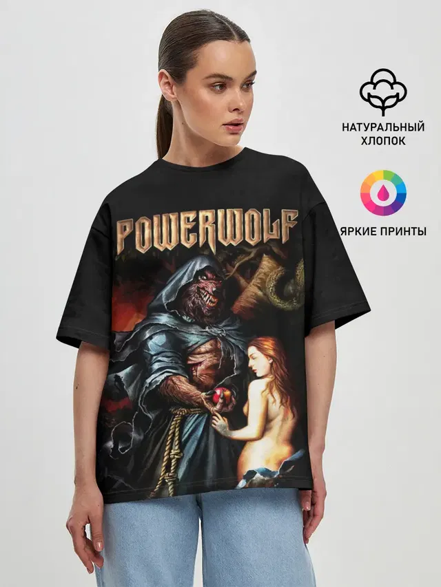 Женская футболка оверсайз с принтом «Разный рок — Powerwolf»