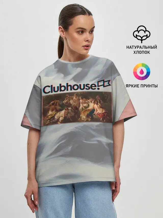 Женская футболка оверсайз с принтом «Социальные сети — Clubhouse Welcome — Клабхаус»