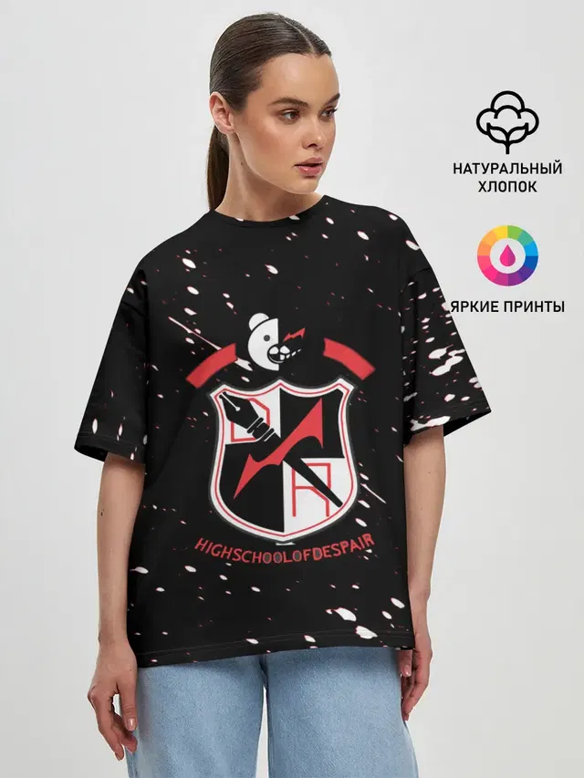 Женская футболка оверсайз с принтом «danganronpa logo»