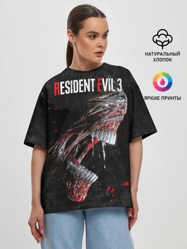 Женская футболка оверсайз с принтом «Horror — RE3 — Nemesis»