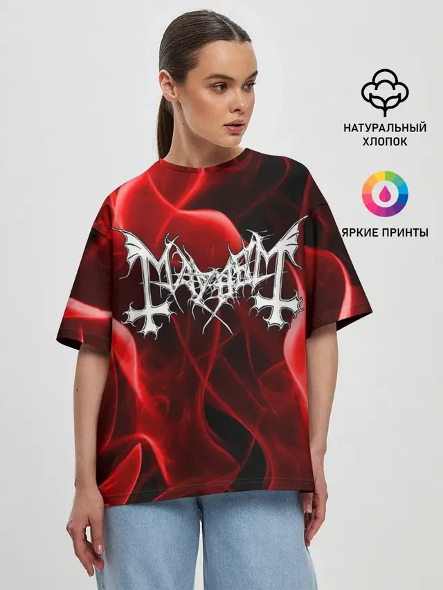 Женская футболка оверсайз с принтом «Mayhem»