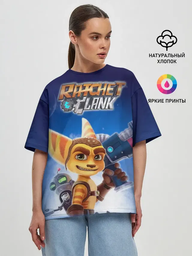 Женская футболка оверсайз с принтом «Ratchet & Clank — Рэтчет и Кланr»