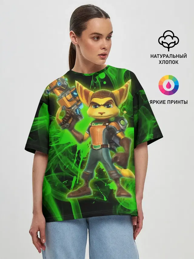 Женская футболка оверсайз с принтом «Ratchet & Clank — Рэтчет и Кланr»