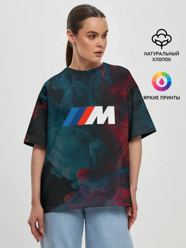 Женская футболка оверсайз с принтом «BMW — BMW M Power — БМВ М»