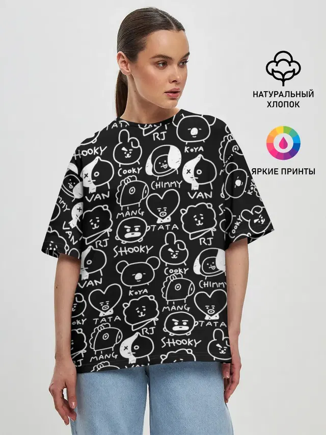 Женская футболка оверсайз с принтом «BTS — BT21»