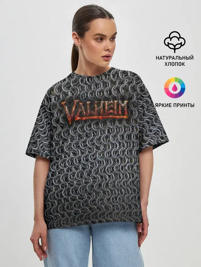 Женская футболка оверсайз с принтом «Valheim — Кольчуга из Вальхейма»