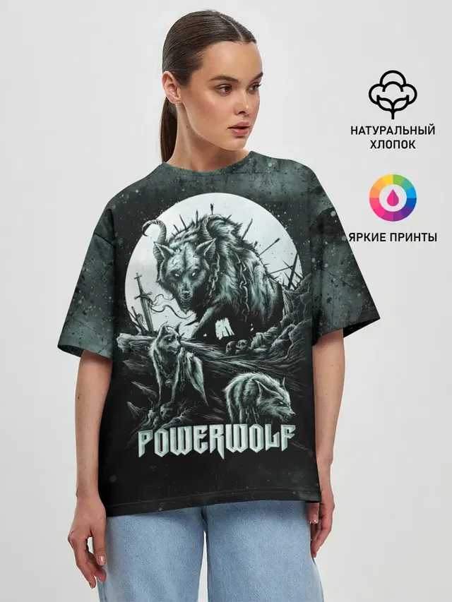 Женская футболка оверсайз с принтом «Wolf — Powerwolf»