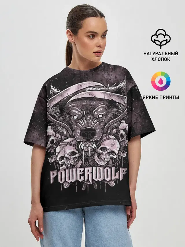 Женская футболка оверсайз с принтом «Wolf — Powerwolf»