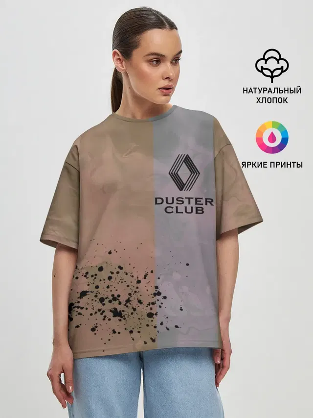 Женская футболка оверсайз с принтом «Renault — Renault Duster Club — Рено Дастер Клуб»