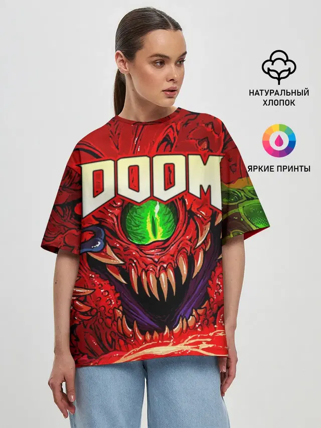 Женская футболка оверсайз с принтом «Дум — DOOM Eternal»