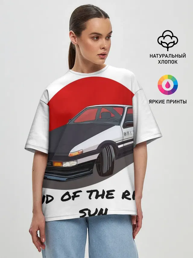 Женская футболка оверсайз с принтом «JDM Style — Land of the rising sun»