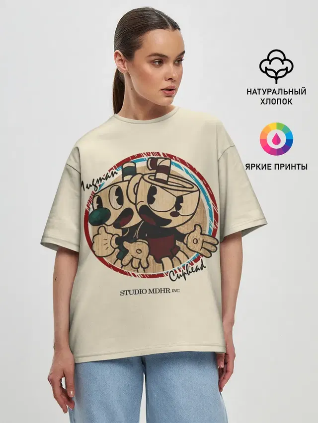 Женская футболка оверсайз с принтом «Cuphead»
