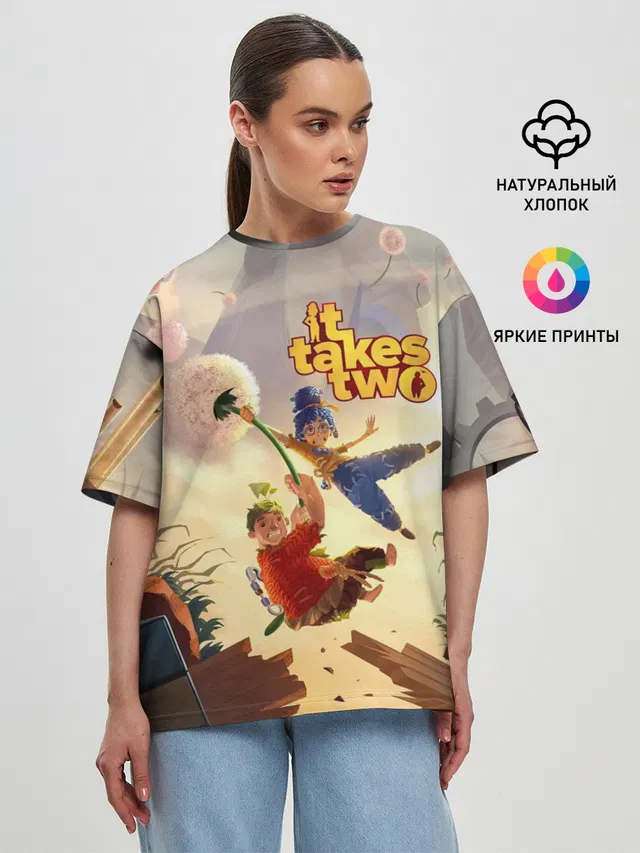 Женская футболка оверсайз с принтом «It takes two»
